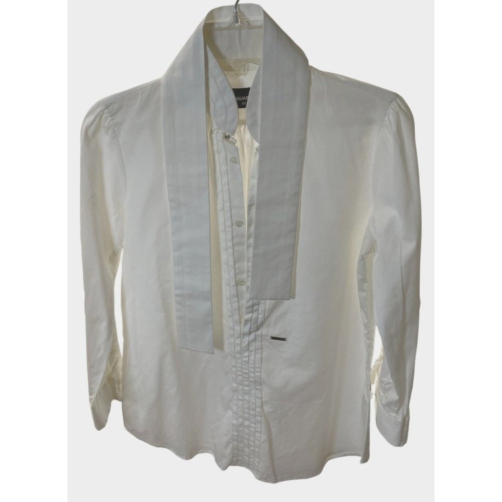 Dsquared2 White long sleeve shirt with belt or neck tie